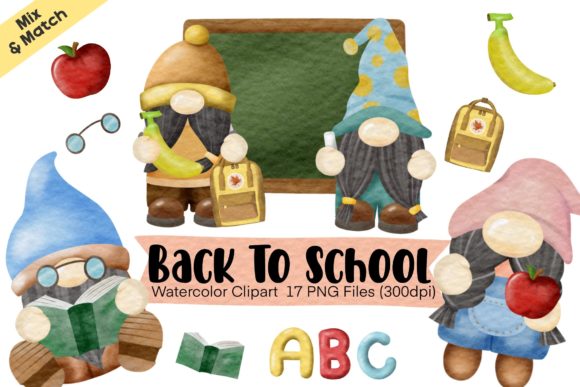 Back to School Watercolor Gnome Clipart: A Creative Digital Resource for Teachers and Crafters